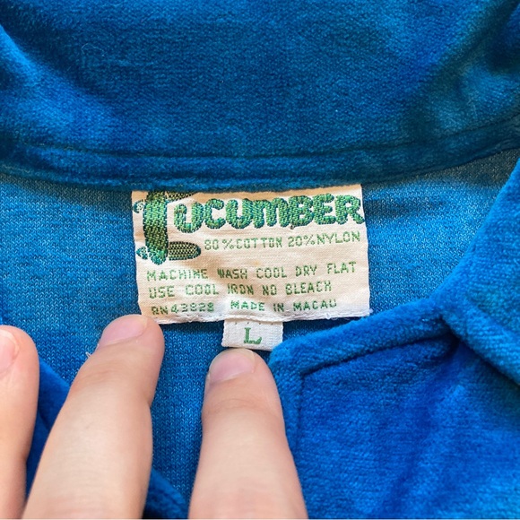 VTG 70s Blue Velour Collared Sweatshirt π₯ - Picture 4 of 4